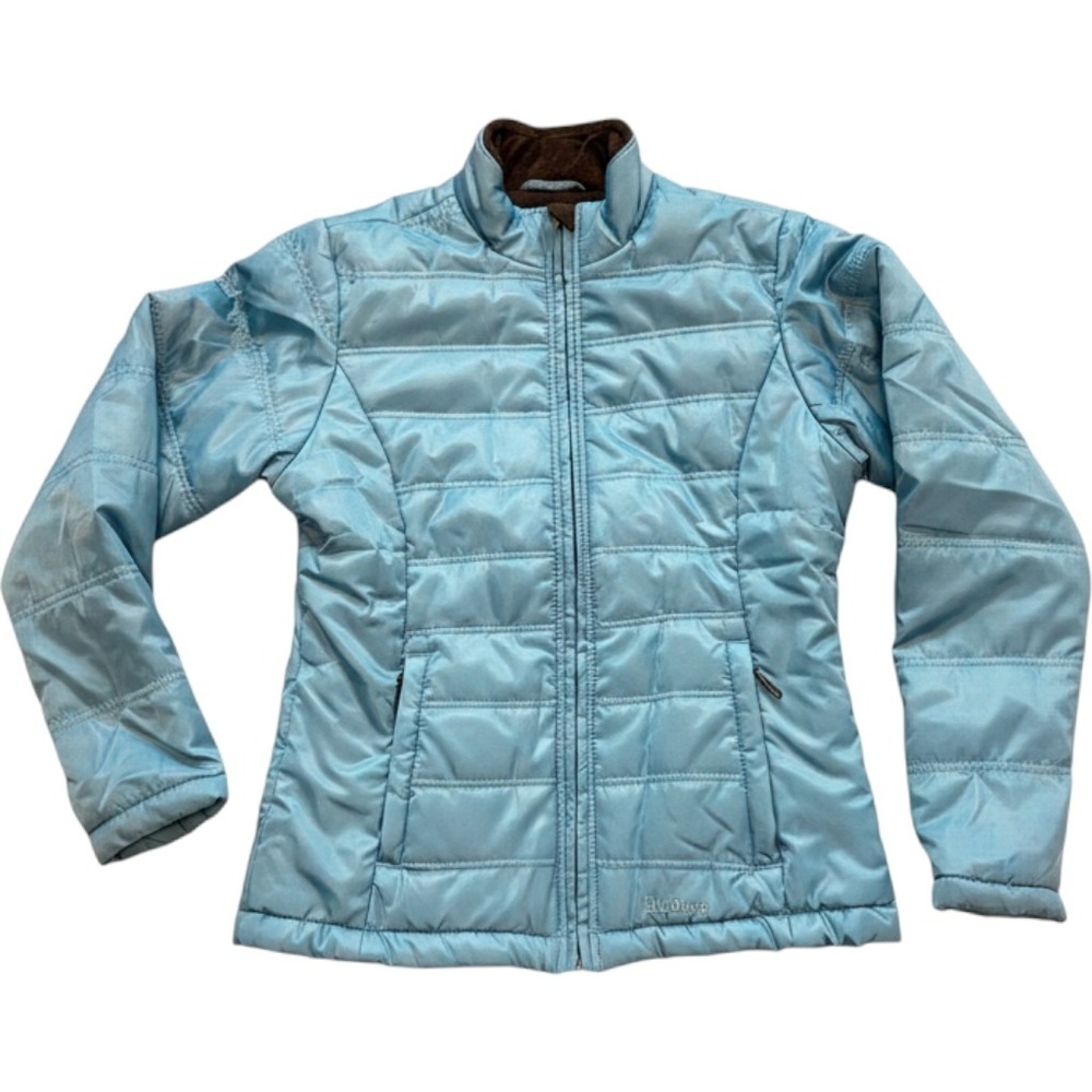 LL Bean Women Light Blue Quilted Puffer Jacket Fleece Lined Full Zip Size Medium